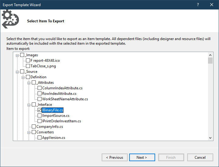 Select Item To Export